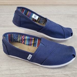 Toms Classic Slip On Flat Shoes Navy Blue Canvas